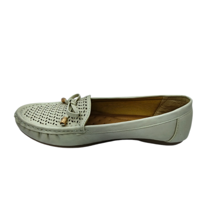 Women Loafer, Slip-On Moccasins with Bow, White - Image 4