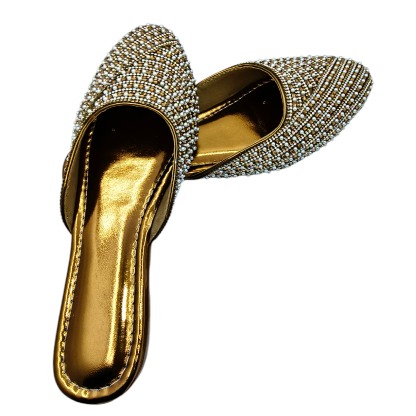 Women's Slip-on Mules, Gold, Traditional Wedding Footwear - Image 5