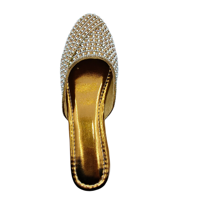 Women's Slip-on Mules, Gold, Traditional Wedding Footwear - Image 4