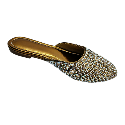 Women's Slip-on Mules, Gold, Traditional Wedding Footwear - Image 3